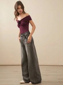 WESTFADE 优质棉质宽松 Y2K 阔腿牛仔裤