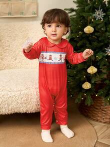 两件套男婴可爱卡通小熊印花圣诞连体衣。喜庆的小熊图案和经典的圣诞配色，让您的宝宝在节日期间穿着舒适又可爱，成为人群中的焦点。 - 彩色 - 查看 3
