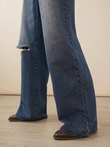 WESTFADE 优质牛仔布交叉破洞宽腿牛仔裤 91% 纯棉 - 藍色 - 查看 8