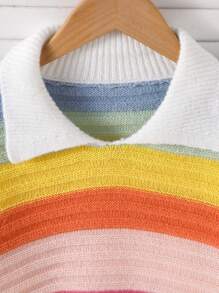 Tween Girl Autumn/Winter Colorful Striped Turtleneck Loose Casual Sweater Pullover, Thick Fuzzy, Suitable For Outdoor Activities, Parties And Casual Outings