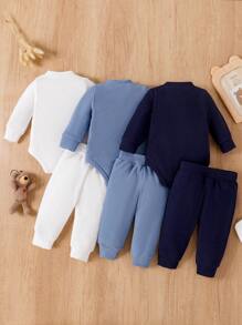 SHEIN Vintaside Kids 2pcs Baby Boy Front Button Jumpsuit And Solid Color Pants Soft Comfortable Set - Multicolor - View 2