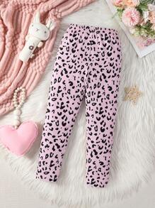 Girls' Simple Pink Leopard Print Long Comfortable Leggings, Casual - Multicolor - View 2