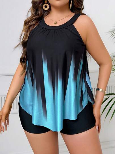 Swim Lushoire 大码女式夏季沙滩撞色吊带背心式泳衣套装