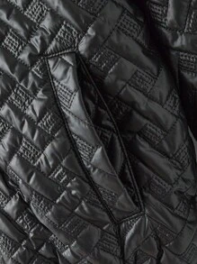 青少年男孩休闲纹理 PU 蓬松连帽宽松夹棉外套，冬季 - 黑色 - 查看 5