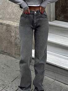 Women's Retro Loose Straight Leg Jeans - 灰色 - 查看 3