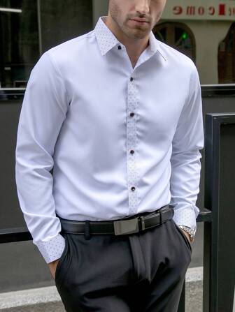 Hombres Camisa ribete en contraste con botón