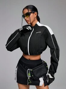 Innovista Women Loose Fit Zip Up Pfas Free Colorblock Sports Jacket,Zip Up Woman Jacket,Fall Woman Outfits,Women Jackets,Y2K Jackets,Party,Outdoor Jacket,Run,Black And White Jacket,Fall Winter Women Outfit,Winter Women Jacket,Outdoor Camping,Winter Women Clothes, Jacket