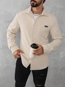 Manfinity Homme 男士字母印花长袖休闲宽松外套，春秋季 - 杏色 - 查看 5