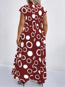 SHEIN Clasi Plus Size Casual Polka Dot Print Batwing Sleeve Dress, Summer