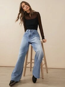 WESTFADE Premium 91% Cotton Denim Baggy Fit Wide Leg Jeans