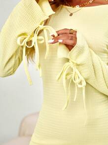 INAWLY Váy ngắn tay dài đơn giản màu trơn đơn giản dành cho nữ - Màu vàng - Xem 4