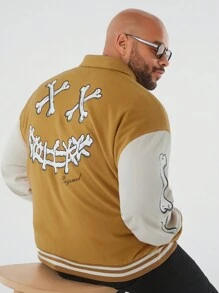 Manfinity VCAY Plus Size Men's Casual Stitched Woven Jacket, For Fall Winter - Khaki - View 4