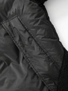Manfinity Homme Men's Reversible Padded Coat With Detachable Fluffy Trim Hood, Going Out Warm Casual Color Block Winter Coat, For Friends, Husband, Boyfriend Gifts