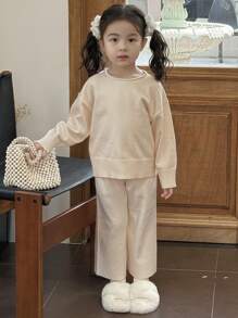 DAZY Young Girls Small Round Neck Solid Color Sweater Set, Fall Outfit