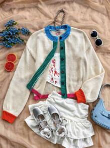 Soleia Women's Colorblock Cardigan Sweater For Vacation, Apricot Stitching,Thanksgiving Women Outfit,Fall&Winter Clothes,Halloween Women Costume,Christmas Women Clothes,City Break Outfits,Hippie Clothes,Going Out Top,Homecoming Clothes,Jersey Shirt