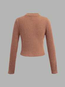 SHEIN Girlism Tween Girl Knitted Pit Striped Stand-Up Collar Bottoming Long-Sleeved Four-Piece Suit, Suitable For Autumn, Winter And Early Spring