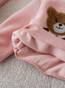 SHEIN 3pcs Baby Girl Cute Fluffy Pink Cartoon Hooded Vest, Sweatshirt And Elastic Waist Pants Set, Autumn/Winter - Pink - View 11