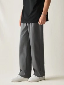 Manfinity VCAY Men's Casual Slim Fit Solid Color Woven Straight-Leg Trousers - Dark Grey - View 3