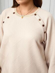 SHEIN LUNE 加大码纽扣细节插肩袖运动衫，适合日常穿着，适合秋冬季旅行装，机场感恩节装，休闲日常装，必备节日装