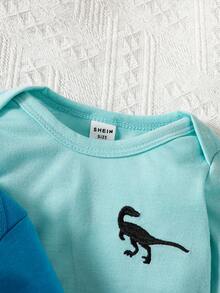 4件套新生男宝宝可爱恐龙印花舒适长袖连体衣套装，适合所有季节 - 彩色 - 查看 3