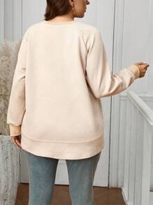 SHEIN LUNE 加大码纽扣细节插肩袖运动衫，适合日常穿着，适合秋冬季旅行装，机场感恩节装，休闲日常装，必备节日装