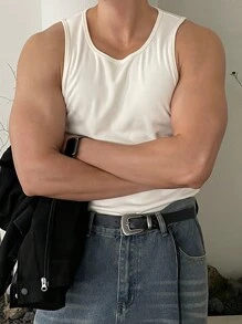 DAZY Men Solid Round Neck Sleeveless Casual Top, Fall - White - View 9