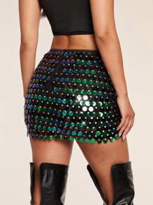 Glamine Summer Fits Fashionable Sequins, High Waisted, Sexy, Buttocks Wrapped, One Piece Skirt With Size Beads, Slim Fitting Skirt, Women's Half Body Mini Skirt