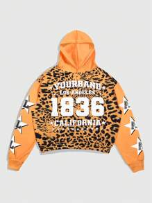 ROMWE MEN Street Life Men's Leopard Print & Letter Graphic Hooded Sweatshirt