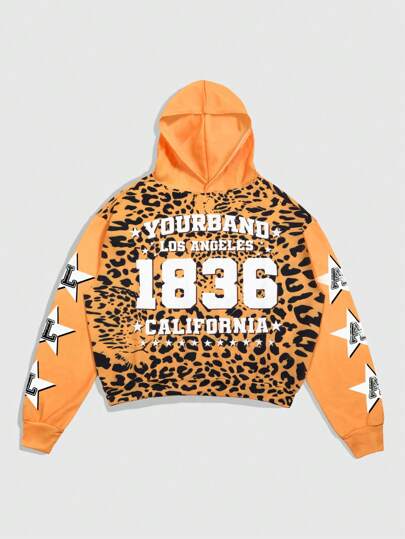 Street Life Men's Leopard Print & Letter Graphic Hooded Sweatshirt