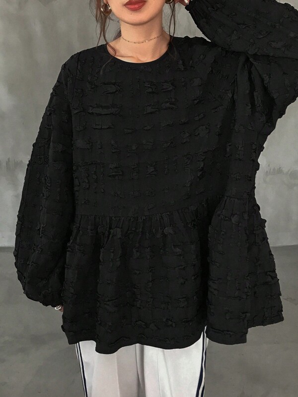 FRIFUL Damen Lässig einfarbige strukturierte lose Sweatshirts, Herbst, Langarm Oberteile, Rüschen