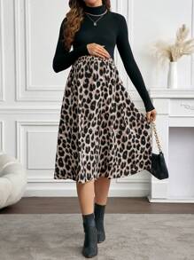 SHEIN Chân váy chữ A họa tiết da báo cho bà bầu - Nhiều màu - Xem 5