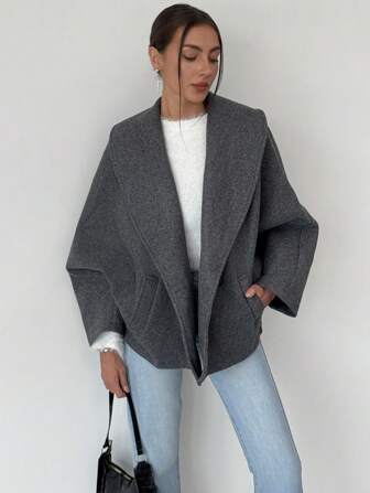 Aloruh Neu eingetroffener grauer eleganter Mantel mit Kragen, warm für Herbst & Winter