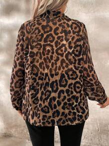 EMERY ROSE Plus Size Casual Leopard Print Shirt, Autumn Fall Cloth For Women