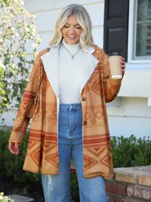 SHEIN LUNE Chaqueta térmica con cuello alto, acolchada y con bolsillos, de estilo nómada occidental, talla grande - Multicolor - Ver 5