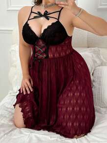 Camisón de malla sexy de talla grande con decoración de moño