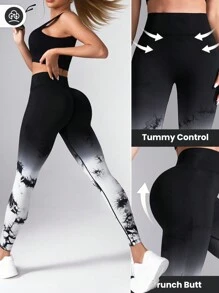 Slayform Quần legging tập yoga cạp cao liền mạch màu trơn mặc thường ngày - Đen và trắng - Xem 4