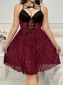 Camisón de malla sexy de talla grande con decoración de moño