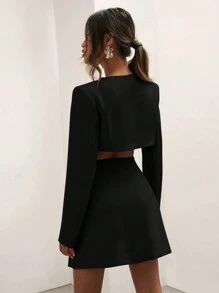 COSMINA Conjunto de 2 piezas para mujer: Top corto con botones de un solo color y minifalda