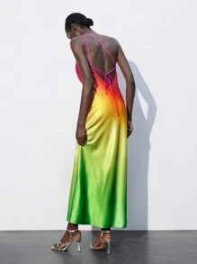 Maija 女士渐变色花卉印花无袖连衣裙，优雅时尚 - 彩色 - 查看 1