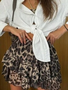 INAWLY 女式休闲豹纹半身裙