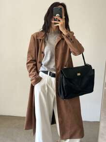 DAZY Jachetă lungă dreaptă din material suede pentru femei