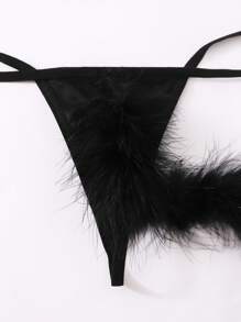 ROMWE 6packs Fluffy Thong Rabbit Sexy Costume Lingerie - Black - View 5