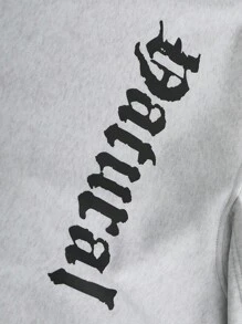 Manfinity Hypemode Sudadera con capucha holgada para hombres con gráficos de eslogan, hombros caídos, cordón ajustable, manga larga, color gris claro, para salidas, regalo para amigos, esposo, novio