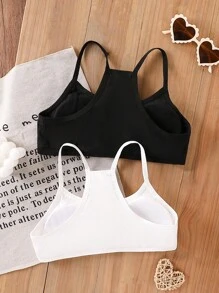 SHEIN 2pcs Tween Girls Minimalist Casual Racer Back Sports Bra With Removable Pads