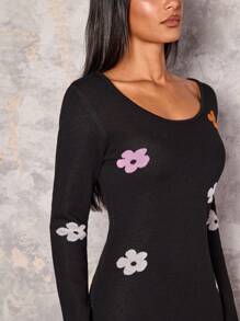 Glamine Women's Ditsy Floral Crew Neck Long Sleeve Sweater Dress