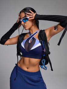 Innovista Áo ngực thể thao lưới thoáng khí và gợi cảm phối màu cho nữ, áo tập gym & thường ngày, áo ba lỗ tập luyện, áo khoét rỗng, áo ngực nâng ngực, yoga, mùa thu, áo ngực thể thao màu xanh - Màu xanh lam - Xem 4