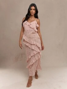 MISSGUIDED Boho Sheer Textured Chiffon Ruffle Detail Cami Maxi Dress