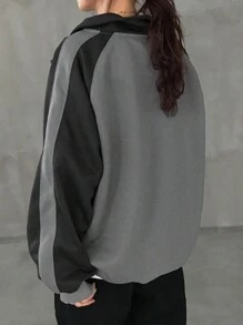 FRIFUL 女式超大号撞色字母印花保暖内衬加厚连帽卫衣 秋冬 - 黑色 - 查看 7