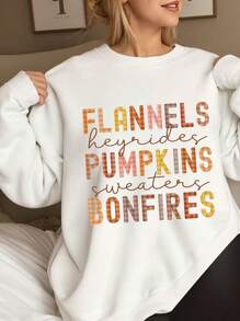 Calvaya Women Plus Size Halloween Thanksgiving Cute Sweatshirt, Pumpkin Spice Season, Fall Top Clothes Pullover - White - View 1