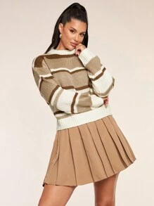 Glamine Women's Simple Striped Crew Neck Long Sleeve Sweater, Casual Everyday Wear Knit Pullover Fall Winter Outfit